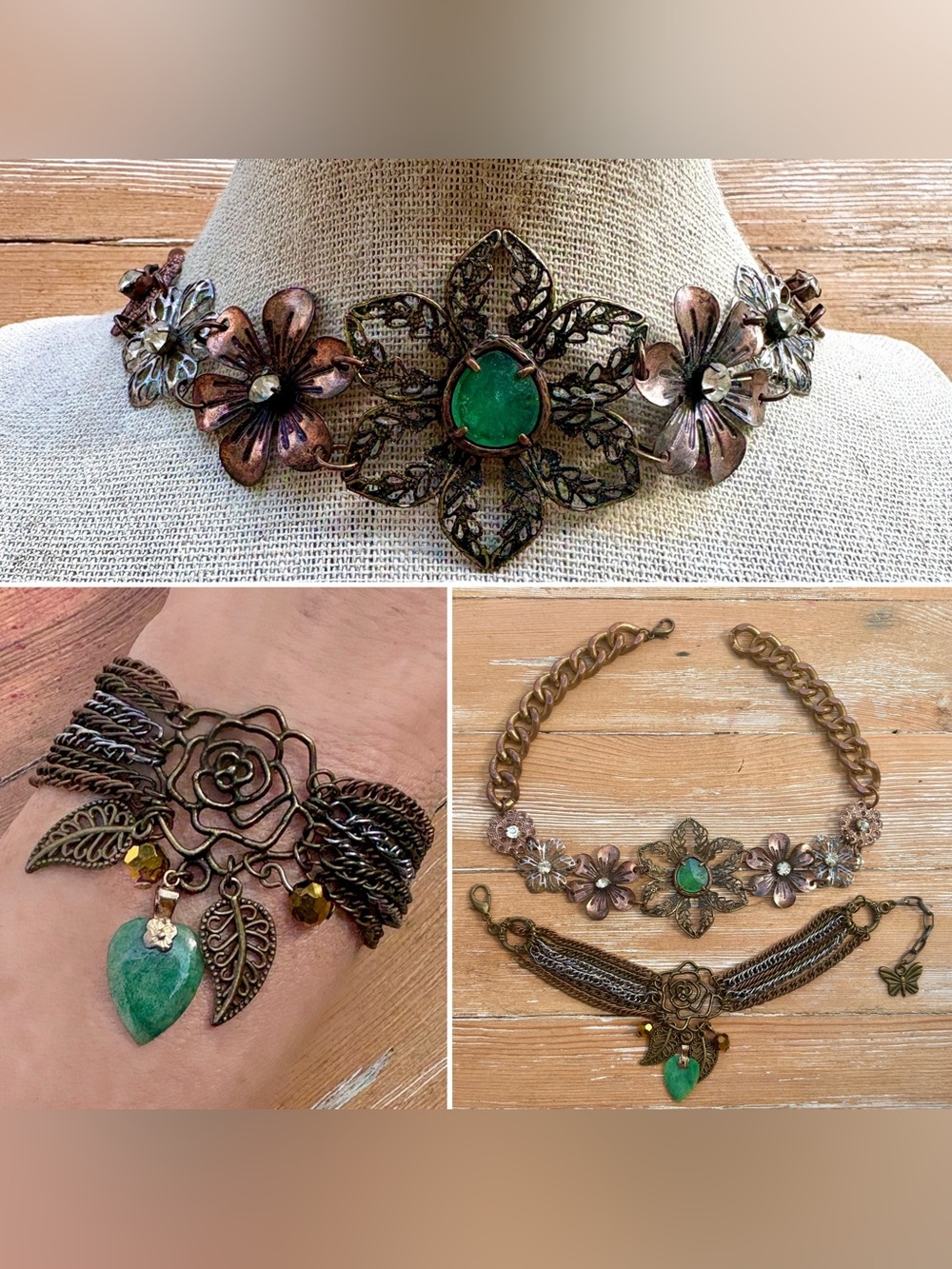 Mixed Metal Floral choker & bracelet set